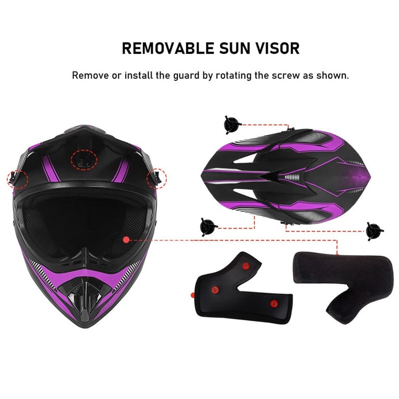 ZJHELM ATV Helmet,Womens ATV Helmet, 4 Wheeler Helmets for Adults,Motocross Helmet Women, Street Riding Dirt Bike Helmets, utv Helmets for Adults DOT Approved(Purple, Large) - Image 4